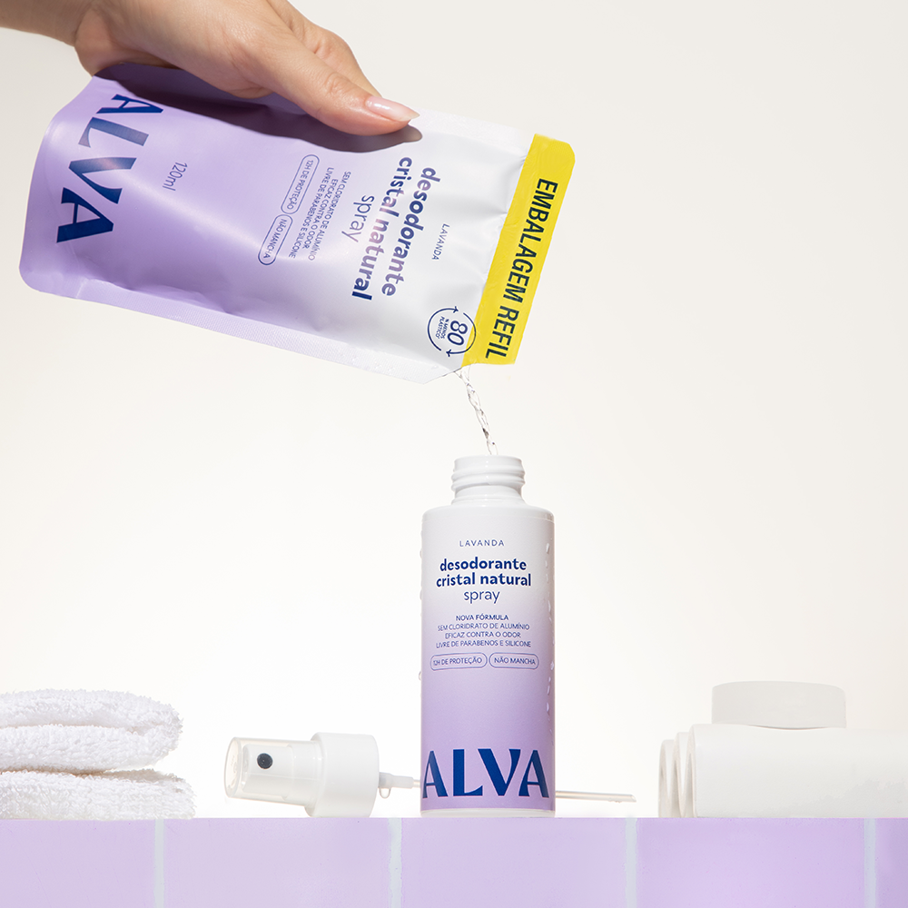 Refil Desodorante Spray Cristal Alva Natural Lavanda Vegano 120ml